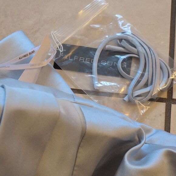 NWT Alfred Sung Column Maxi Dress Bow On Back Mist Blue Size 10 - Picture 9 of 12